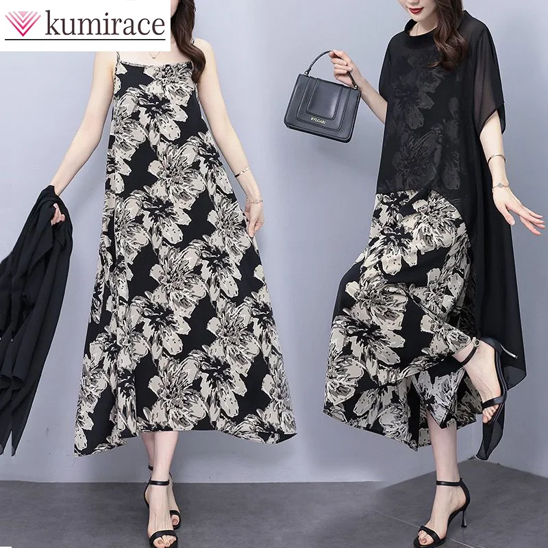 Large Women's Loose Dress Summer New Elegant Women's Long Chiffon Dress Fashion Two Piece Set Dresses for Women 2024 Dress Sets