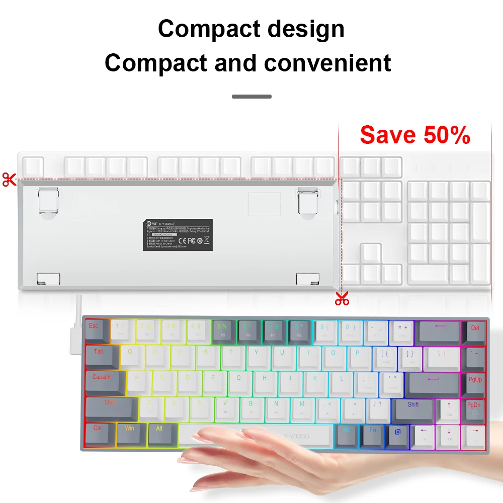 Mini Mechanical Keyboard E-YOOSO Z686 RGB USB 60% Slim Wired Red Switch 68 Keys Gamer For Compute PC Laptop