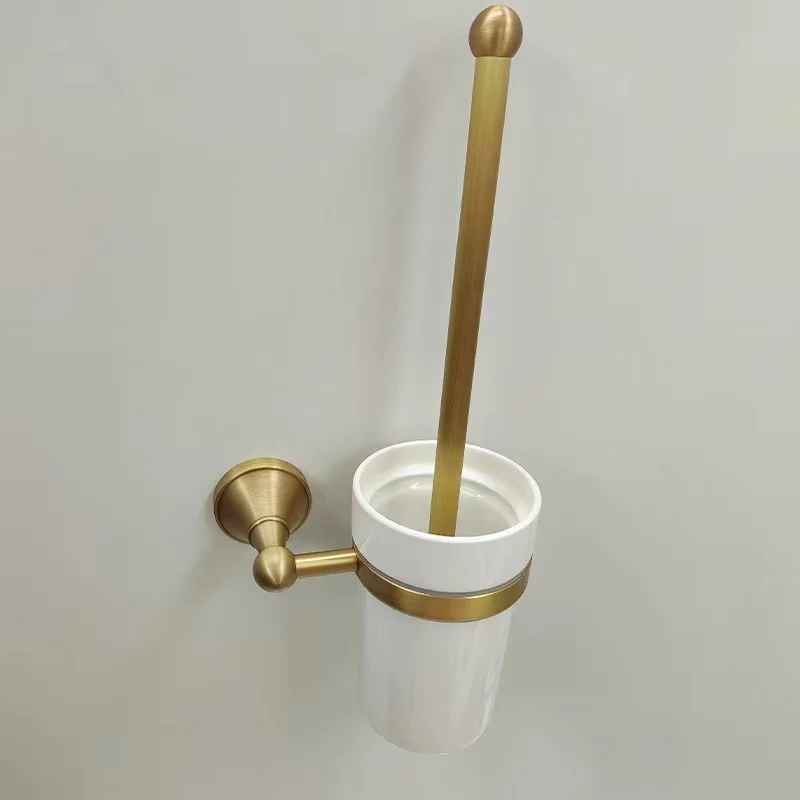 Hardware Retro Bathroom Pendant Toilet brush holder White Ceramic Cup Brass Handle Toilet Brush Rack Suitable for Bathroom Decoration