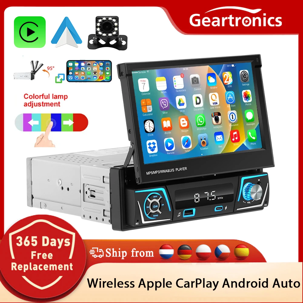 GEARELEC 2 Din Car Stereo Radio 7'' CarPlay Android Auto Bluetooth RDS