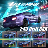 מכונית מיני דריפט RC בקנה מידה 1/64 או 1/43 עם שלט רחוק 4WD ורכבי רייסינג עם תאורת LED, מכונית מהירה בשלט רדיו לשולחן העבודה 5