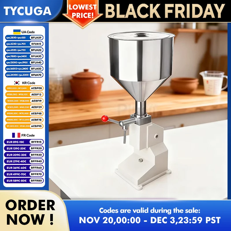 เครื่องบรรจุของเหลวแบบแมนนวลขนาดเล็ก 10 ลิตร พร้อมหัวจ่ายของเหลวแบบถัง  หัวฉีด 4 มม./8 มม. 2 หัว สำหรับบรรจุน้ำผึ้ง น้ำมัน ลงในขวด 1