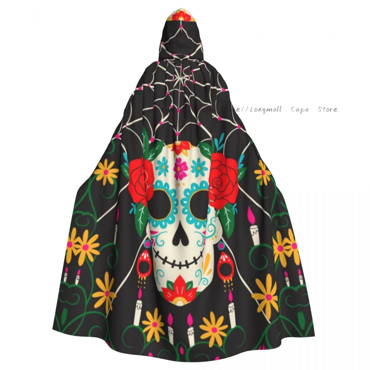 

Dia De Los MuertosDay Of The Dead Hooded Cloak Coat Halloween Cosplay Costume Vampire Devil Wizard Cape Gown Party