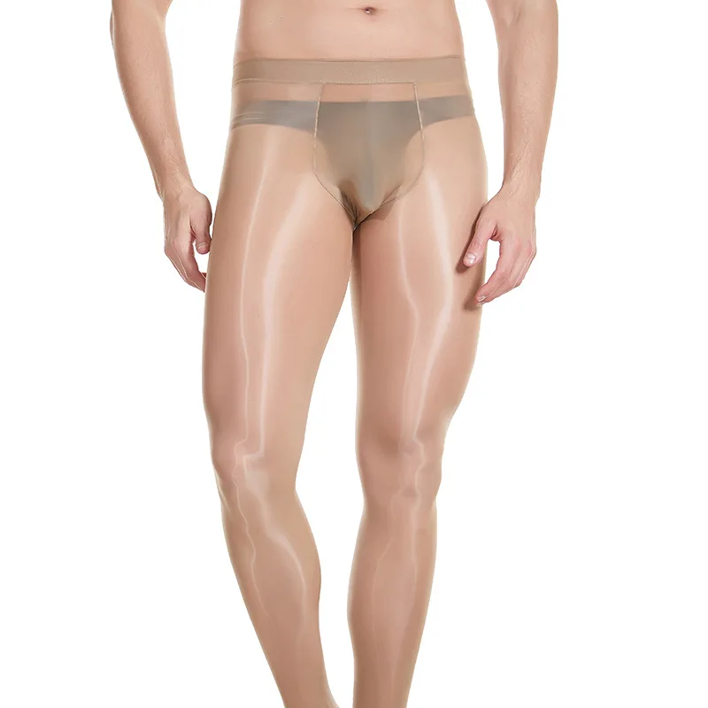 Sexy Oil Gloosy Shiny Pantyhose Man High Waist Peni Pouch Lingerie Stockings Sexy Transparent Tights Nylon Stocking Long Legging men leggings
