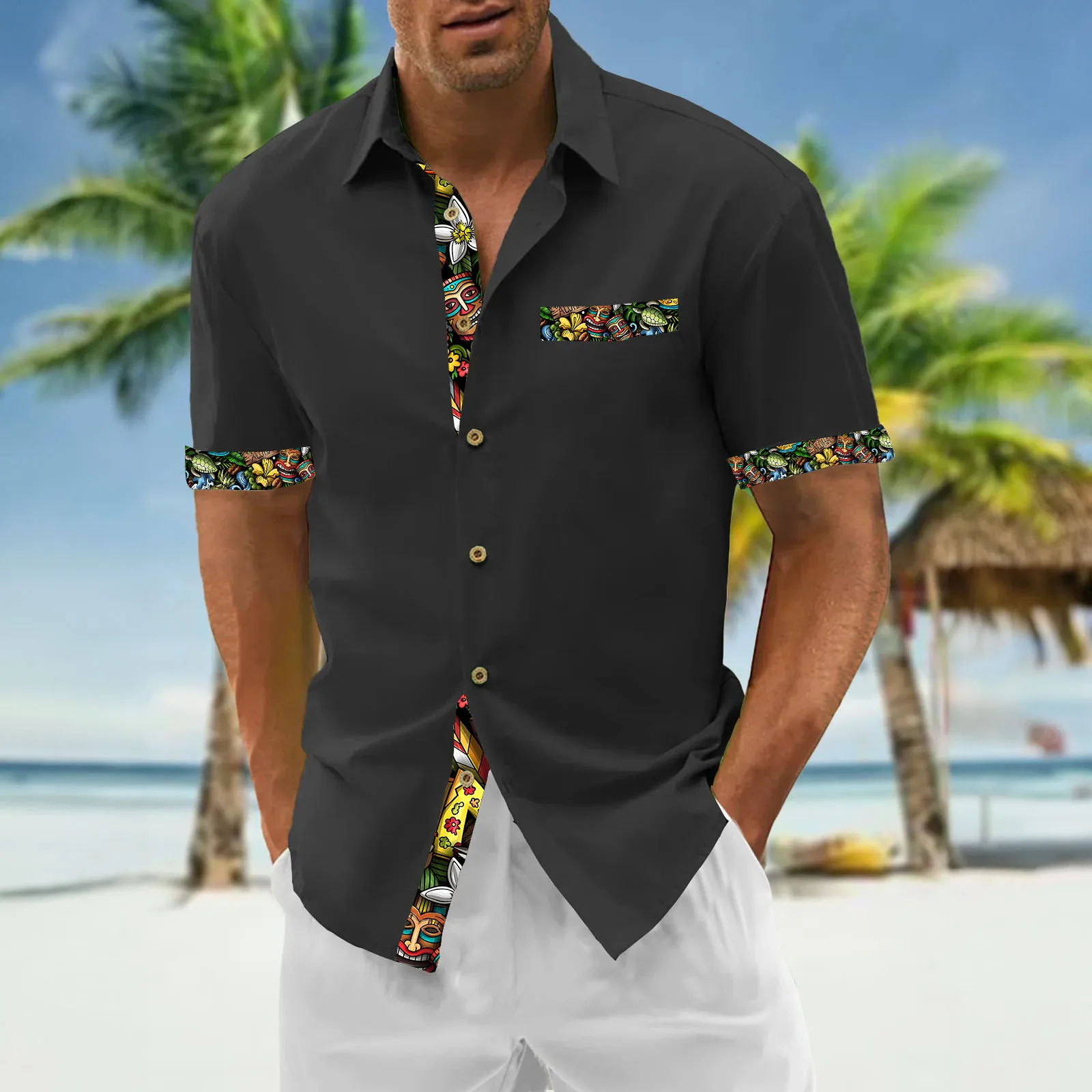 2024 New Men's Shirt Tiki Hawaiian Shirts For Men 3d Printed Short Sleeved Shirt Simple Casual Tops Loose Oversized Men Clothing