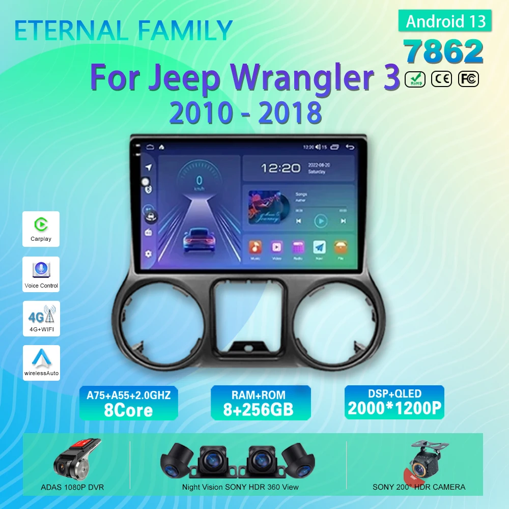 Lettore Autoradio Android 13 Per Jeep Wrangler 3 Jk 2010 - 2018 Lhd Rhd Navigazione Gps Autoradio Touchscreen Carplay Ips Dsp Bt