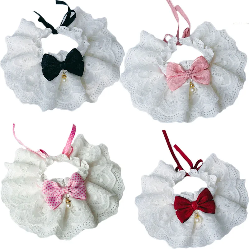 

Bowknot Dog Collar, Girl's Bandana, White Lace, Puppy, Kitten Necklace, String Scarf for Small Dogs, Yorks Petshop Accessories