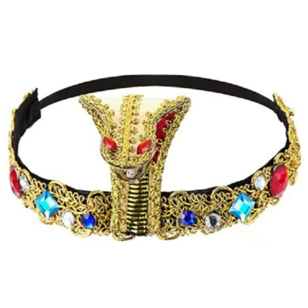 Costume Headband Halloween Egyptian Pharaoh Cobra Head Tiara Gold Beaded