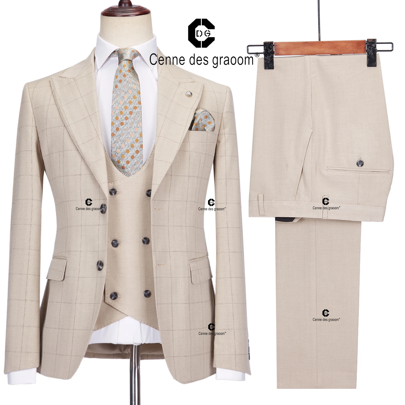 

Bosdan Gulden 2023 Tailor-Made Khaki Suits for Men Slim Fit Jacket Vest Pants 3 Pcs Set Party Groom Business Office Meeting