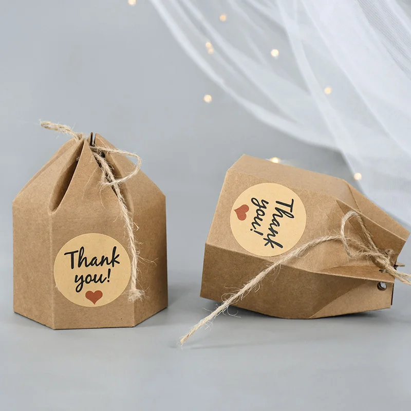 10pcs Hexagon Shape Creative Kraft Paper Candy Boxes Wedding Favors Gift Packaging Box For Birthday Party Baby Shower Decor