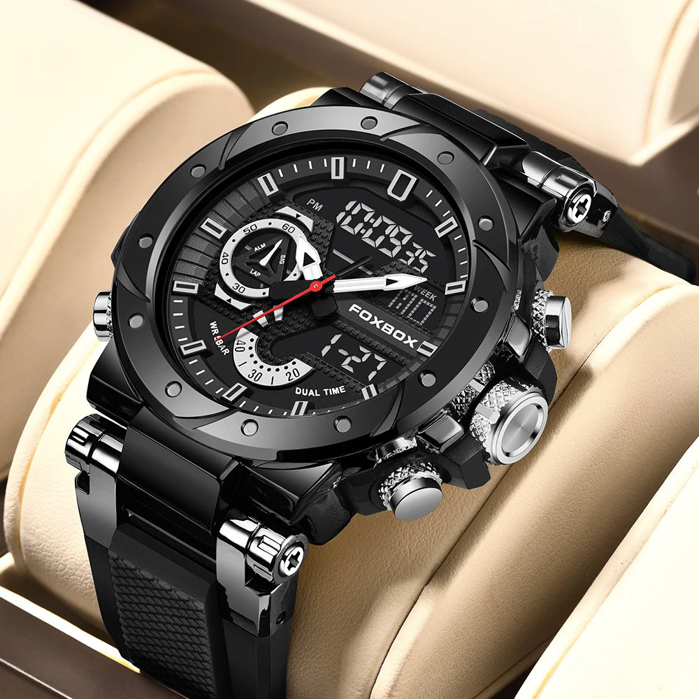 LIGE Men's Waterproof Dual Display Quartz Sports Watch