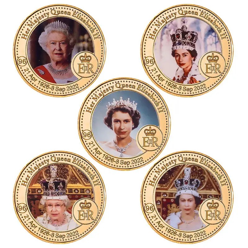 8 Designs 1926-2022 Queen Elizabeth II Commemorative Coin Set in Coin Holder UK Royal Family Chellenge Coin Collectible Gift