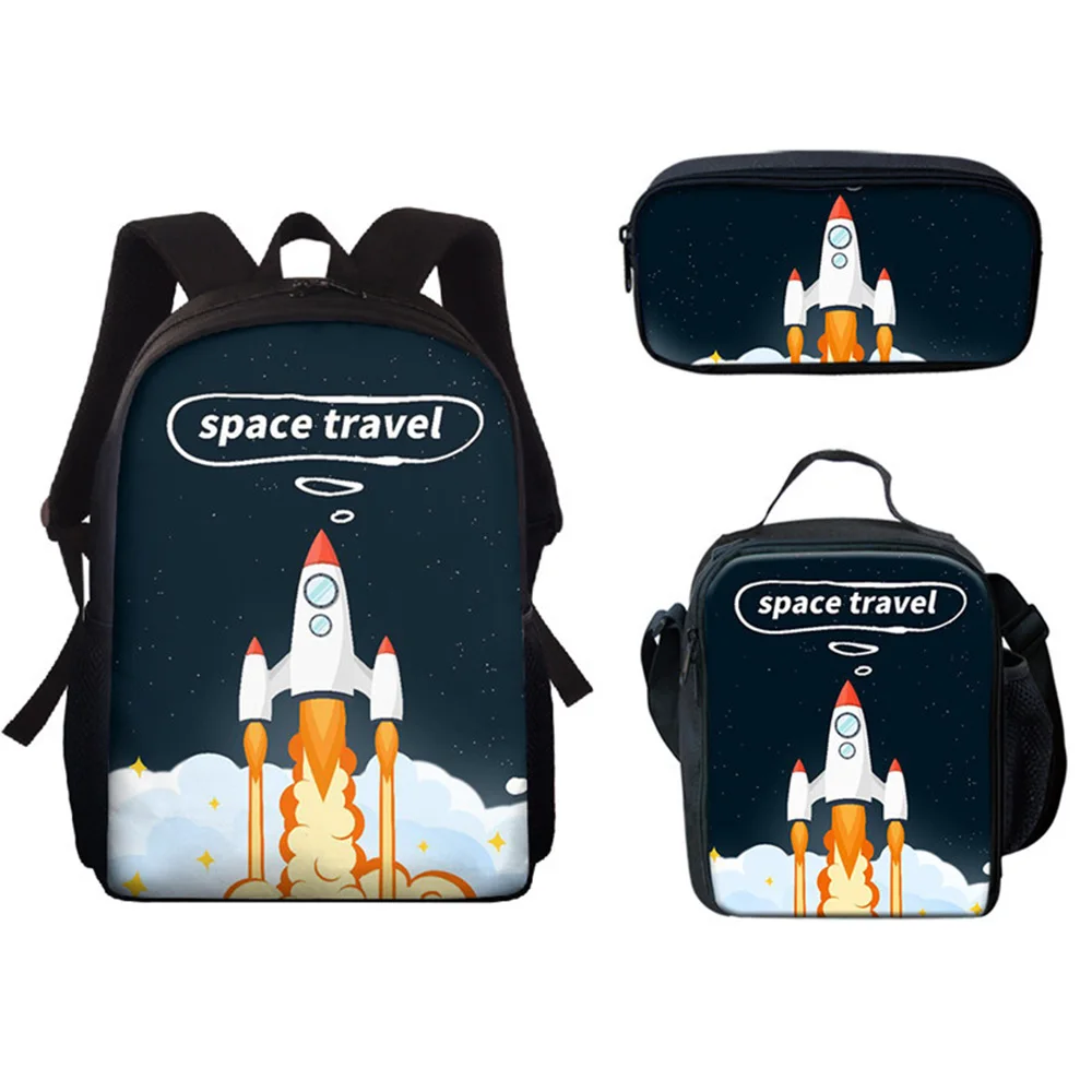 Hip Hop Harajuku Funny Rocket 3pcs/Set Backpack 3D Print Student Large Capacity Bag Travel Laptop Daypack Lunch Bags Pencil Case