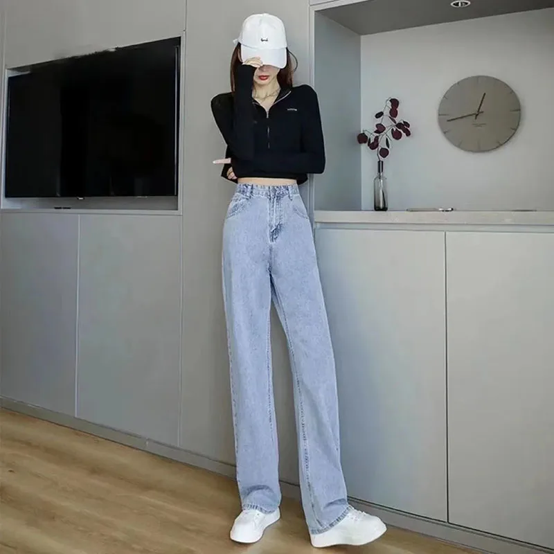 Womens Wide Leg Jeans High Waist Baggy Basic Straight Vaqueros Spring Fall Korean Fashion Denim Pants 2023 New Oversize 5XL