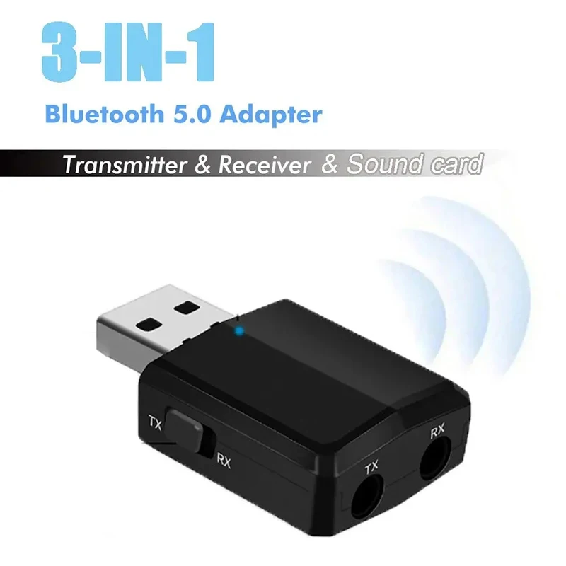 USB Bluetooth 5.0 Transmitter Receiver 3 in 1 EDR Adapter Dongle 3.5mm AUX for TV PC Headphones Home Stereo Car HIFI Audio