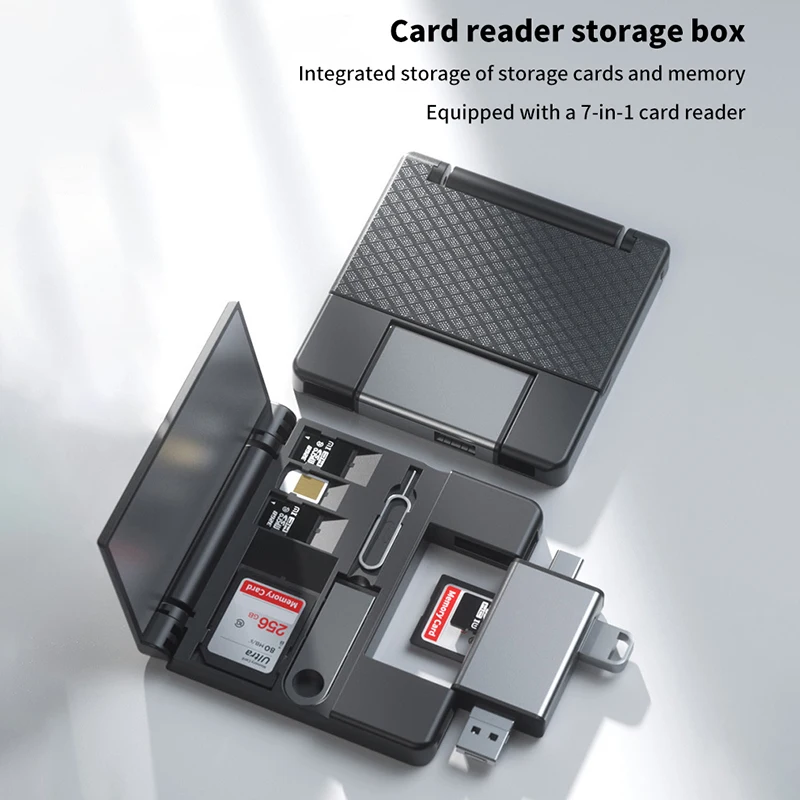 7-in-1 Multifunctional Card Reader Storage Box SD Card Micro SD Case OTG Adapter USB2.0 Type-C Adapter Storage Box