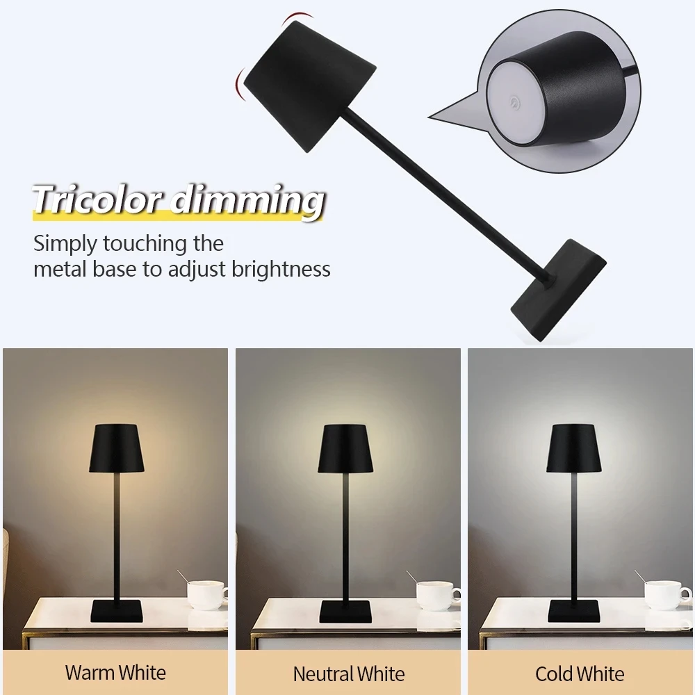 

LED Wireless Table Lamps Waterproof Touch Lamp Study Office Light with USB Charging Bedroom Hotel Living Room Restaurant Decora