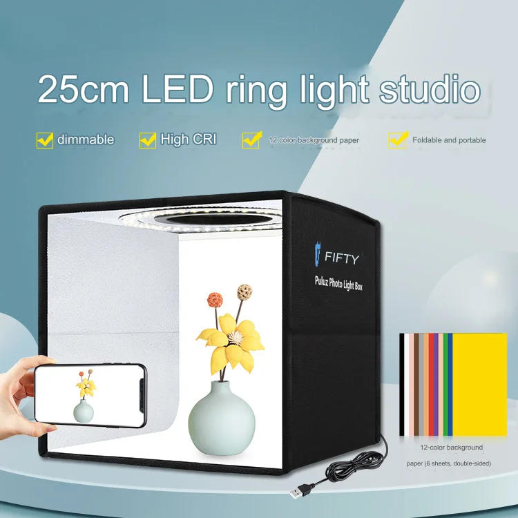 Folding Portable Photo Lighting Studio Shooting Tent Box with 12 Colors Backdrops, 25cm X 25cm X