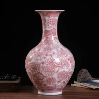 36cm Jingdezhen Half hand-painted Fenshui Glazed Red Ceramic Decorative Vase Home Furnishing Living Room Chinese Home Crafts Orn 1