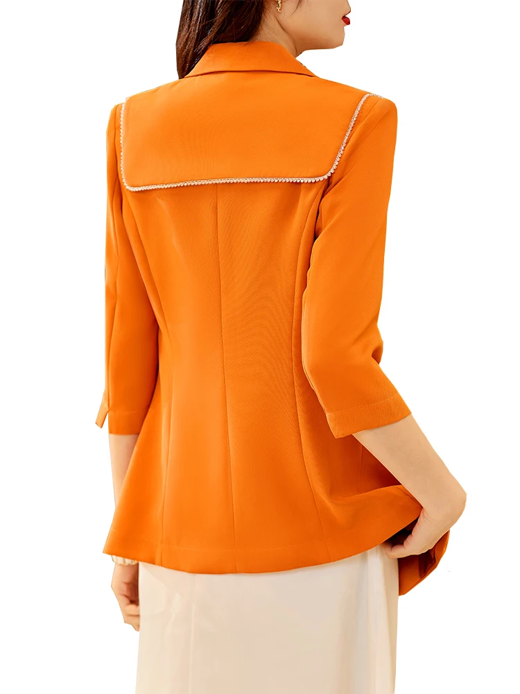 

Fashion Orange White Black Women Blazer Ladies Female Double Breasted Business Work Wear Formal Jacket For Summer Spring