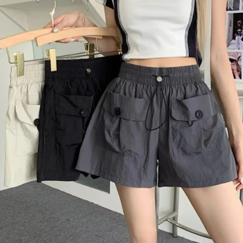 Work Shorts for Women Wearing High Waisted and Slim Design in Summer. Drawstring Parachute A-line Wide Leg Hot Pants