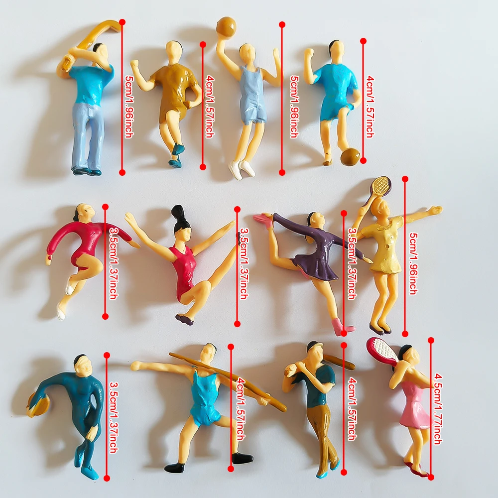 12pcs Miniature Figures Model Sport Scene Painting Figurine Static Landscape Model Layout Scenery Diy Miniature Dioramas Display