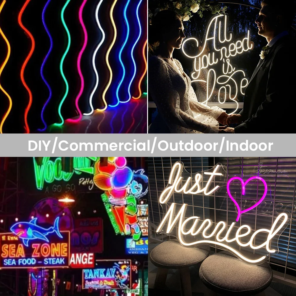 DC 12V 24V LED Neon Strip Light Neon Sign impermeabile Silicone corda luci lampada flessibile decorazione della casa con 2pin Wire 9 colori