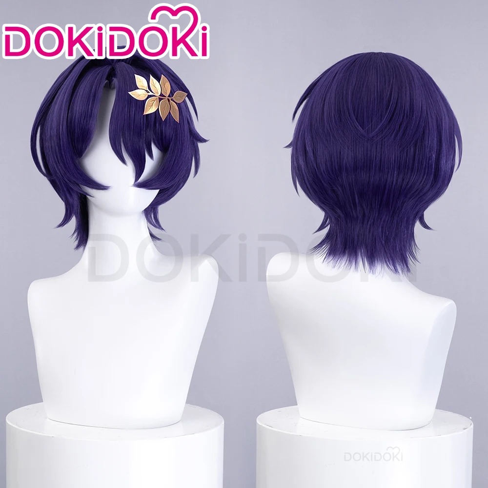 Dr. Ratio 코스프레 가발 게임, Honkai: Star Rail 코스프레 가발, DokiDoki Honkai 남성용 35 짧은 보라색 머리, 닥터 비율 코스프레 머리 장식 무료 모자