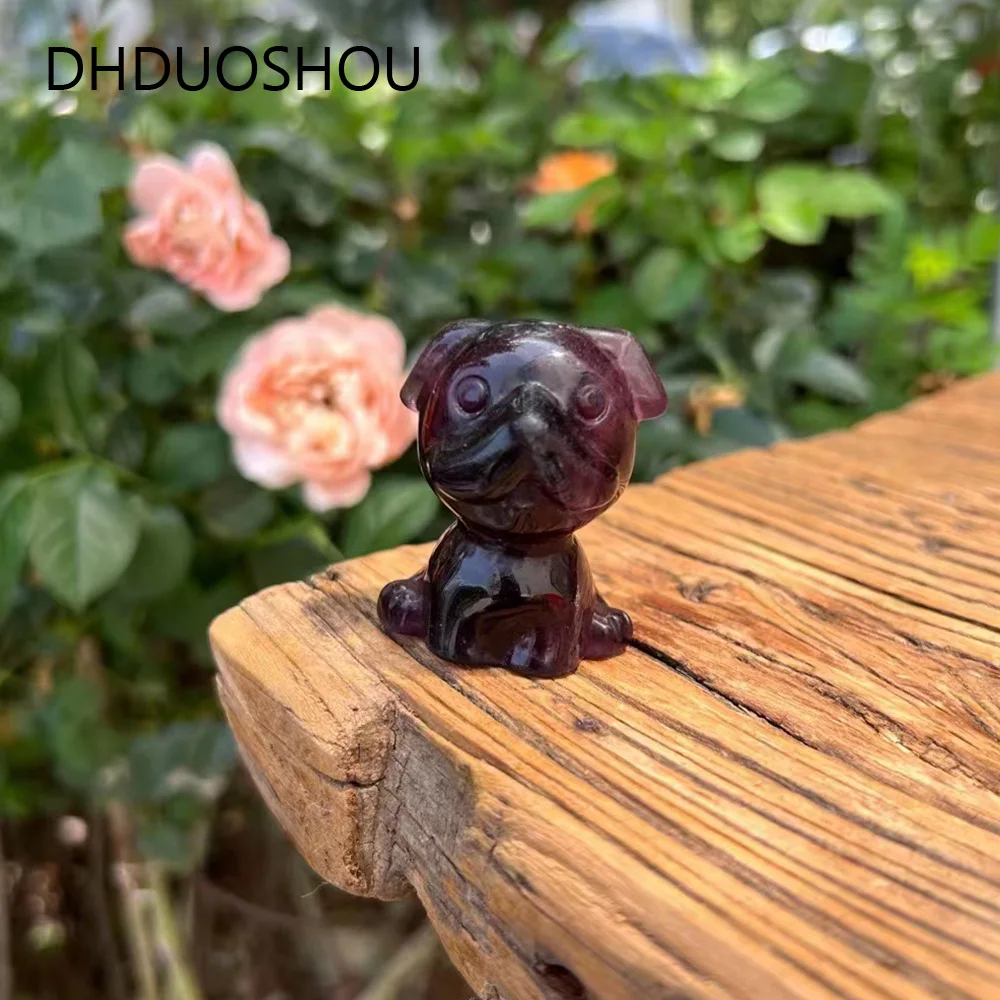 

Customized Natural Crystal Little Dog Figurines Puppy Fluorite Carving Sculpture Ornaments Statue For Home Decor Kids Gifts