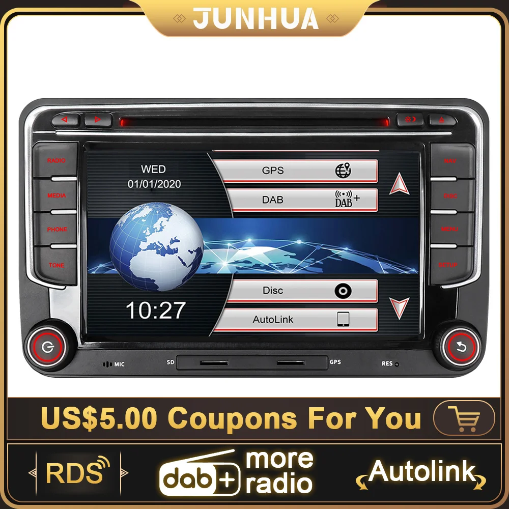 Junhua Double Din 7'' Car Dab+ Inside Radio Dvd Gps Bt Autolink