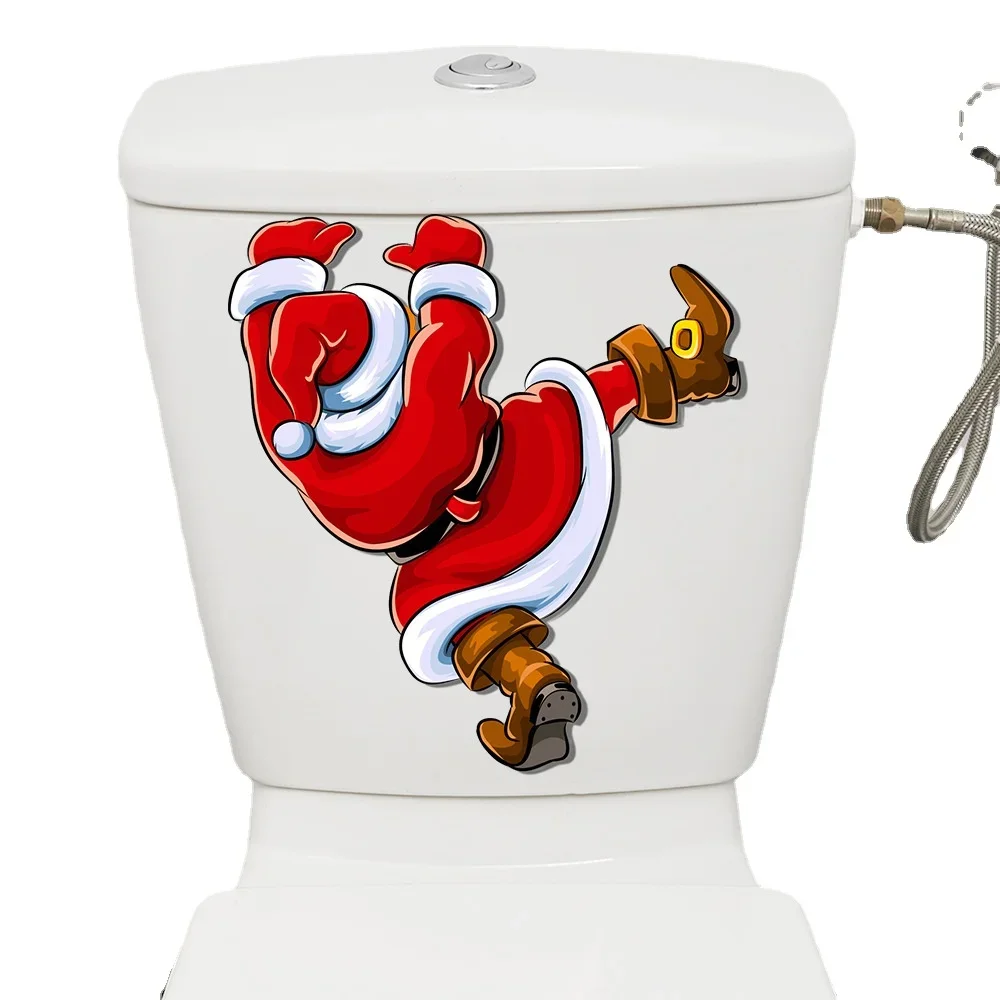 Santa Funny Toilet Decoration Self Adhesive Wall Stickers PVC Bathroom Toilet Stickers Bathroom