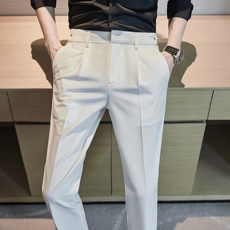 

2022 Autumn and Winter New Men's Thick Trousers Grey Business Casual Pants Men Fashion Slim Slacks Black Khaki Pantalones Hombre