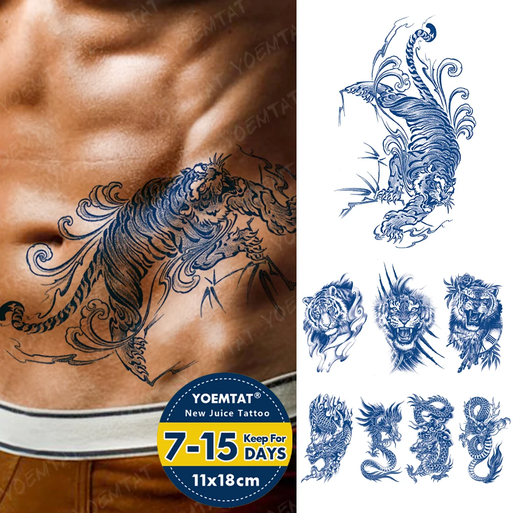 

Juice Ink Lasting Waterproof Temporary Tattoo Sticker Tiger Cloud Animal Totem Genipin Herbal Body Art Fake Tatoo Men Women Arm