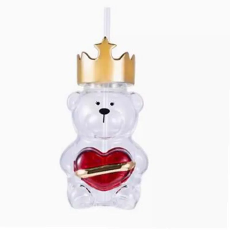 New ★★★Crown Bear Red Love Glass Straw Cup, Valentine's Day Cup