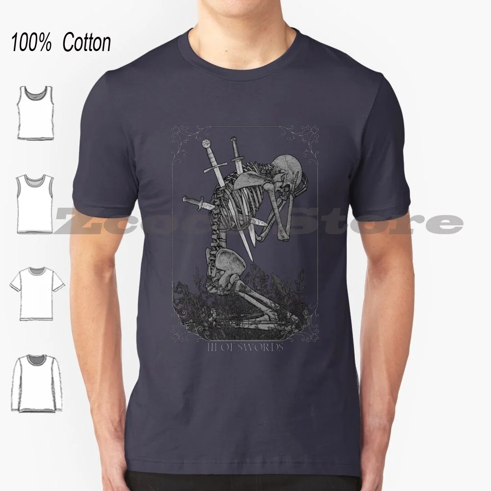 Tre Di T Shirt 100% Cotone Confortevole Tarocchi Di Alta Qualità Arcana Skull Skeleton Human Skeleton Grass Reed Tattoo Art