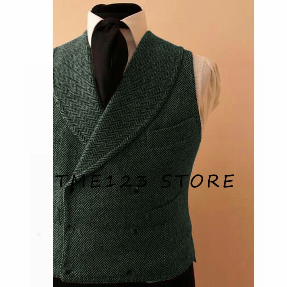 Men's herringbone pattern  Casual Vest Business Double Breasted Vest Male Clothes Formal Suits Men's Summer Vests Suit Clothing
