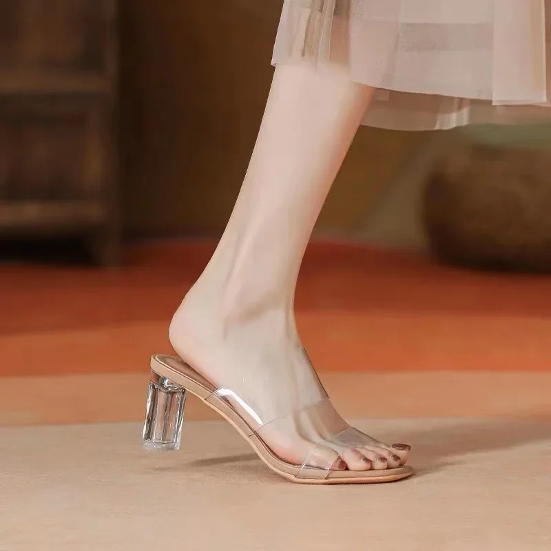 كعب عالي شفاف للنساء ، نعال مثيرة مجوفة جيدة التهو...