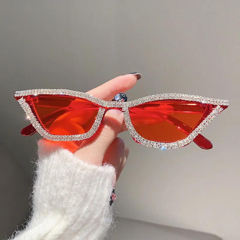 Gafas de sol estilo ojo de gato con circonitas estilo disco retro a la moda, montura triangular con diamantes de imitación y personalidad para fiestas._voghion.com