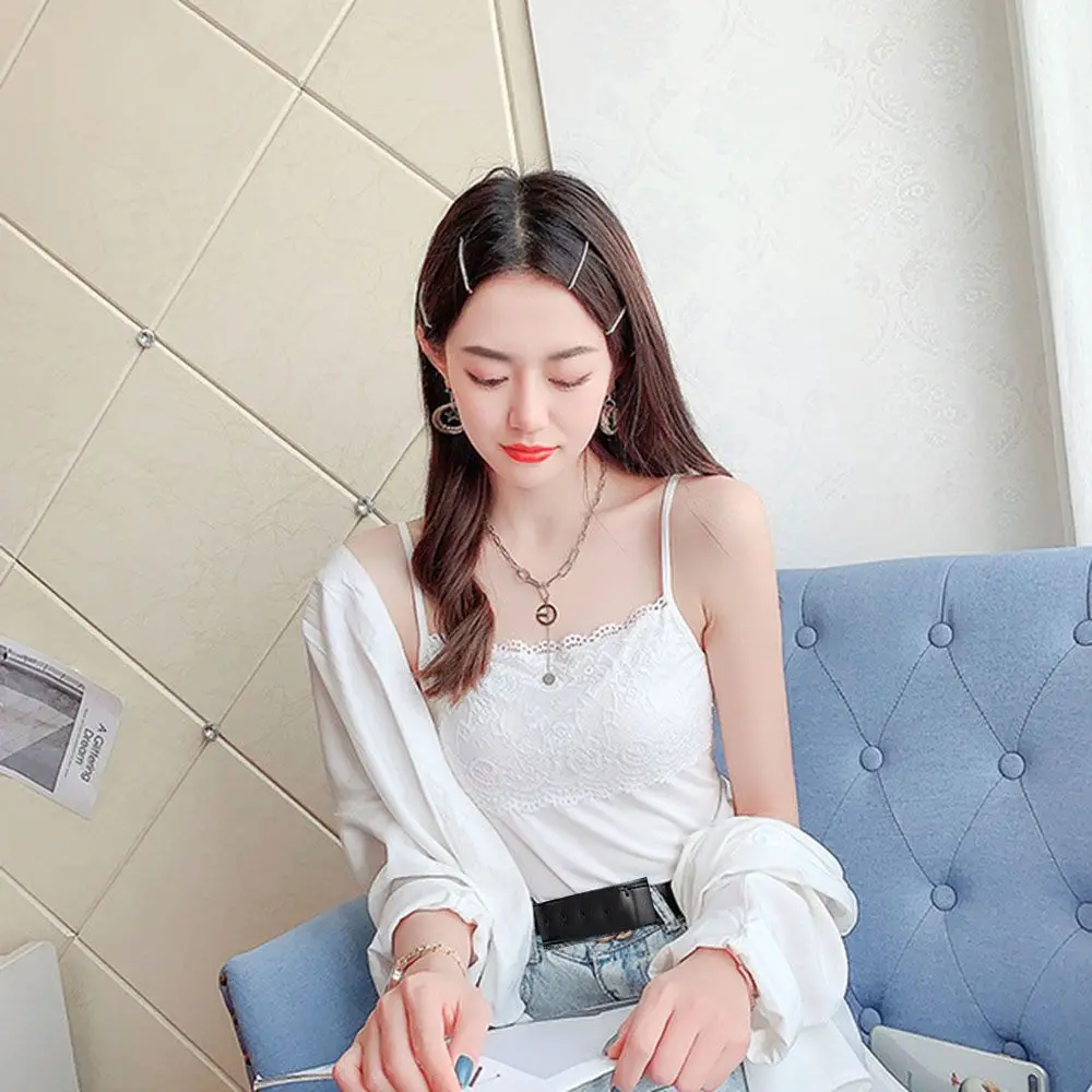 Ladies Plain Vest Top Lace Trim Neck Design Cami Strappy Camisole Tank T shirt women tank tops women camisole