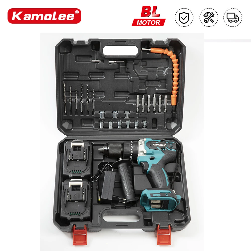 KAMOLEE Electric Impact Drill 13MM, Brushless Cordless Screwdriver Hand Drill Twist the Screw Tools Apply 18V 21V Battery