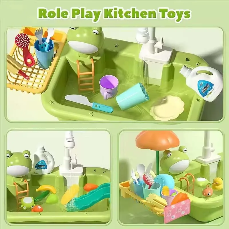 New Kids Kitchen Sink Electric Dishwasher With Running Toy Water 3