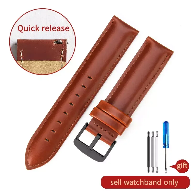 thumbnail image 1 of Correa de reloj DW de piel auténtica para hombre y mujer, de liberación rápida, duradera, de 14, 18, 20 y 22 mm, estilo antiguo y clásico de piel de vaca, 1 of 5
