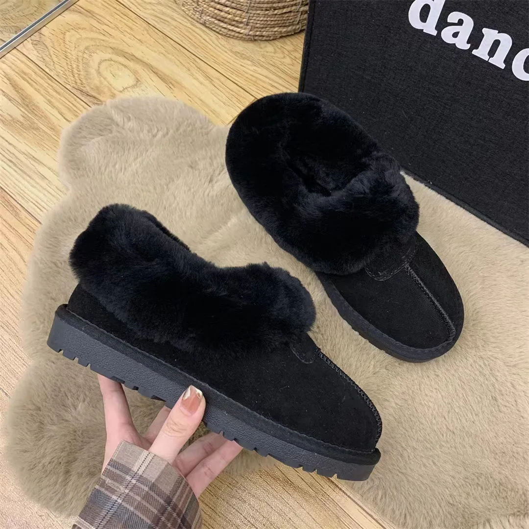 Winter casual snow boots Short tube wool snow boots Women's cowhide all inclusive slippers Lazy shoes