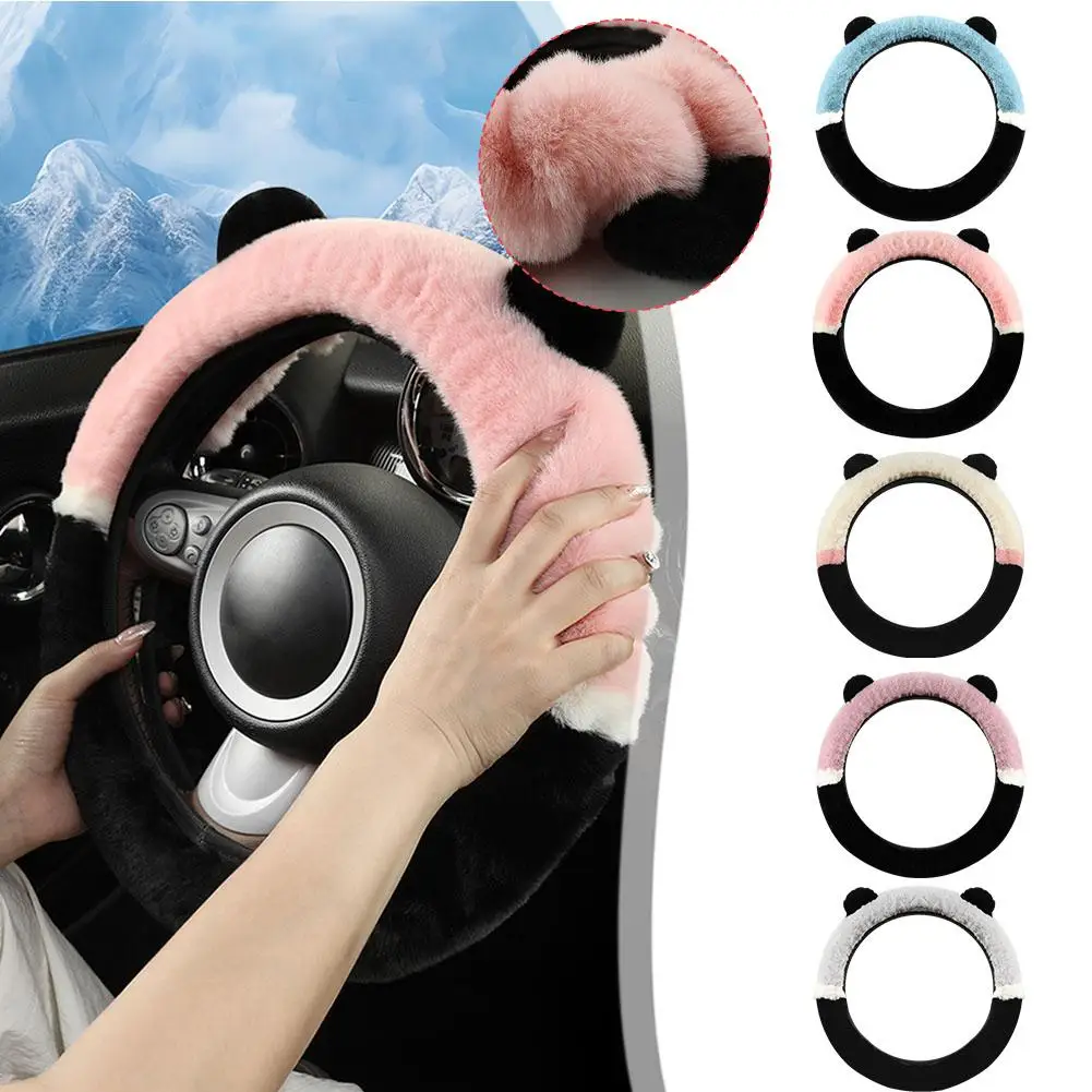 

Soft Plush Steering Wheel Cover Winter Warmer 38cm Car Wheel Cover Anti-Skid Handle Bear Car Accessories Ear Interior Cover O8K4
