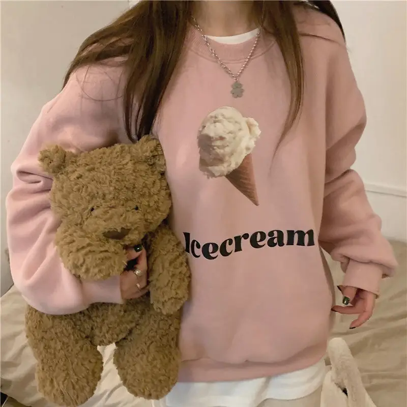 Sweatshirts Women Thicker Winter Korean Style Lazy Print