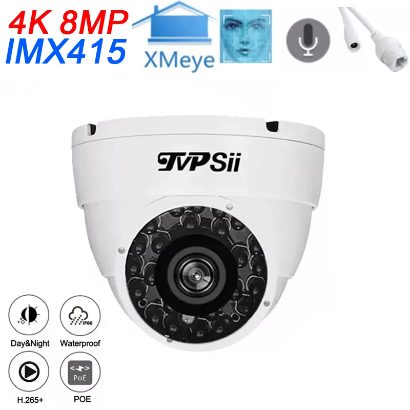 4K 8MP IMX415 6MP Cmos Xmeye White Infrared Outdoor Metal H.265+ ONVIF Face Detection Audio Hemisphere Dome IP POE CCTV Camera