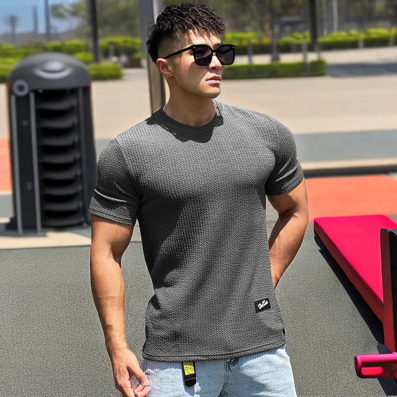 Футболка мужская Трикотажная быстросохнущая, Повседневная рубашка с круглым вырезом, в стиле Харадзюку, для занятий в спортзале и тренировок, лето Футболка мужская Трикотажная быстросохнущая, Повседневная рубашка с круглым вырезом, в стиле Харадзюку, для занятий в спортзале и тренировок, лето