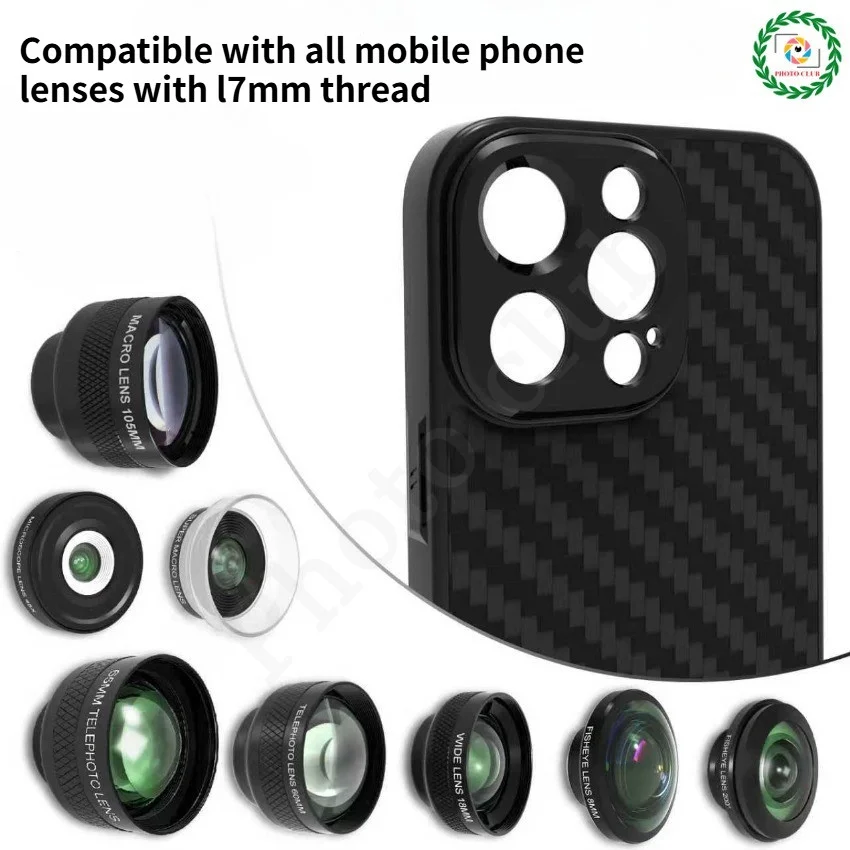 17mm 카본 파이버 스레드 폰 케이스 아이폰 17 프로 맥스 17mm 인터페이스 폰 케이스 아이폰 17 시리즈 사진 촬영 액세서리