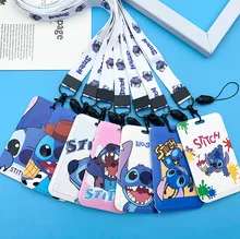 

Original Disney Cartoon PVC Card Holder Lilo & Stitch Student Campus Hanging Neck Bag Protective Case Anti-lost Lanyard ID Card