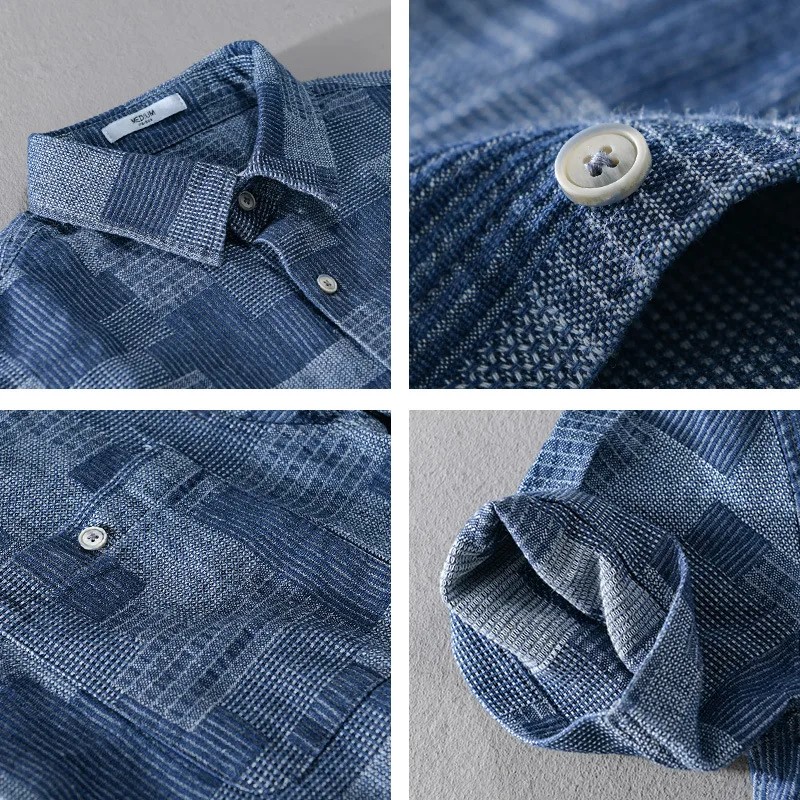 Summer Fashion Blue Check Denim Shirts for Men Short Sleeve Loose Handsome Cool Plaid Workwear 24ss Y2k Youth Male Tops Cityboys